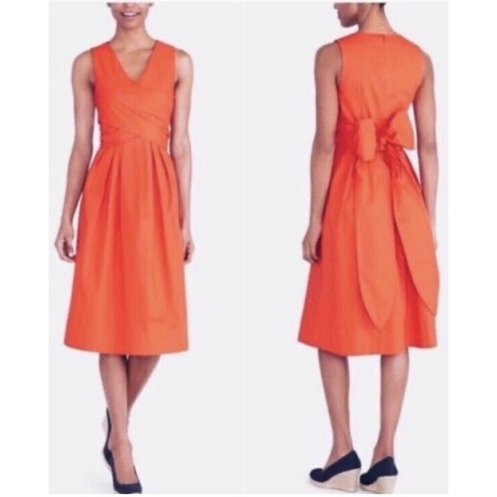 J. by J. Crew Women Orange Wrap Front Tie Back Bow Midi Dress Size 4 - Picture 1 of 6